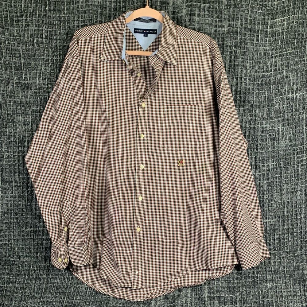 TOMMY HILFIGER Vintage Plaid Men's Long Sleeve Button Down Shirt L #817